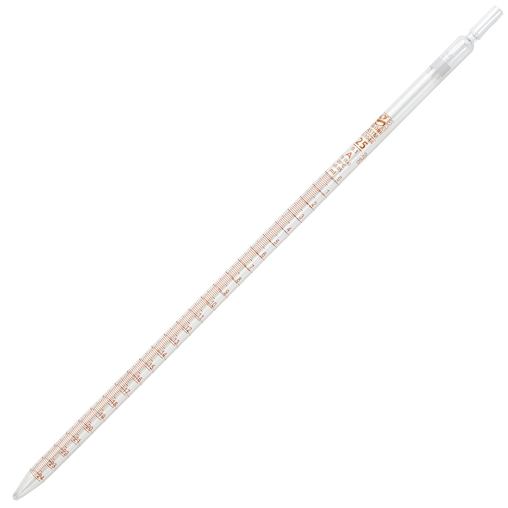 Globe Scientific Pipette, Serological, Globe Glass, Reusable, 25mL, Class A, To Deliver (TD), 0.1 Graduations, White Band, 6/Box Image